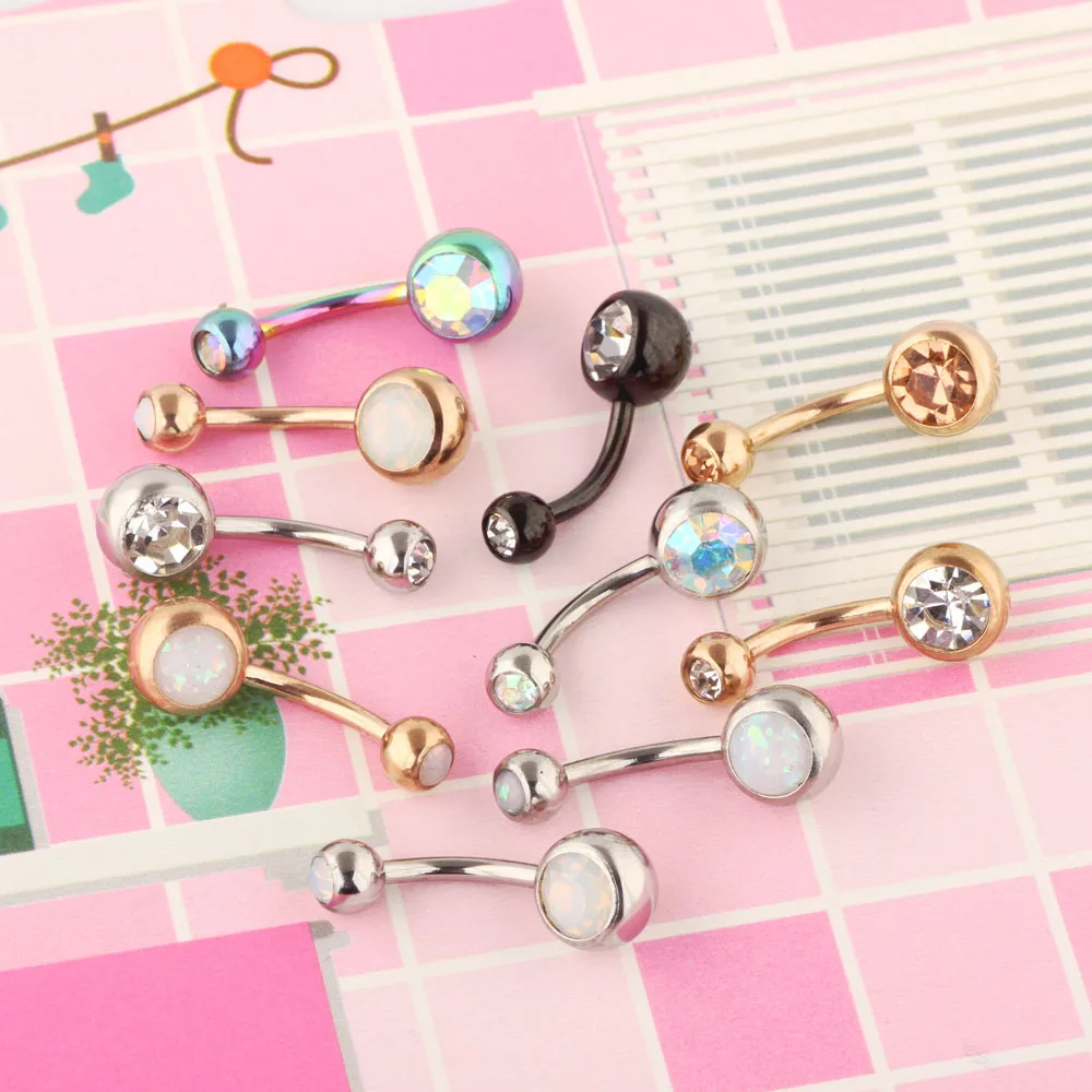 1-12 pcs/lot Piercing Surgical Steel Single Crystal Rhinestone Belly Button Rings Navel Piercings Ombligo 5/8mm Ball Nombril