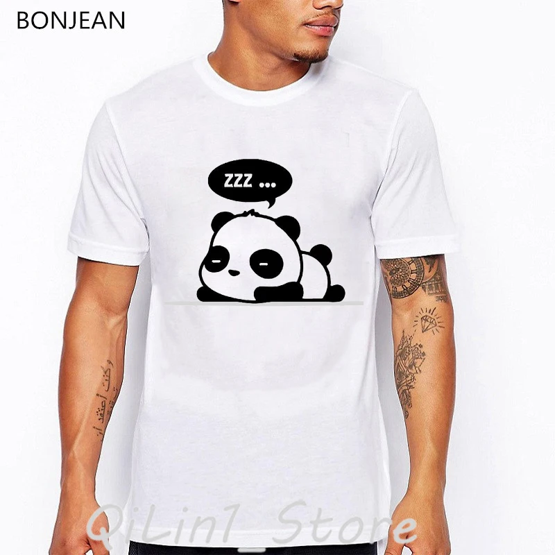 Letters Maybe Later Animal Panda Print Funny T Shirts Men White Summer Top Male Graphic Tee Shirt Homme Camisetas Hombre Clothes