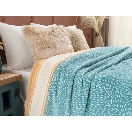 Madame Coco Audrey Welsoft Printed Double Bed Blanket-Blue