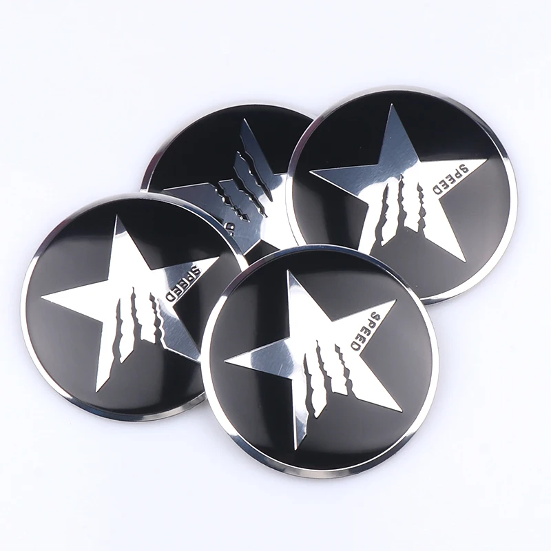 4PCS Pentagram SPEED Sign Badge Car Wheel Center Hub Caps Cover Rim Stickers Styling Decoration For BMW AUDI FORD HONDA KIA JEEP