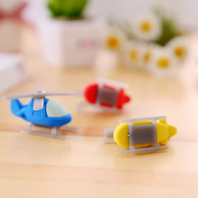 1pc Creative Eraser Cartoon Helicopter Modeling Erasers Student Stationery Supplies Wholesale Prizes for Kids  Rubber Eraser image 3