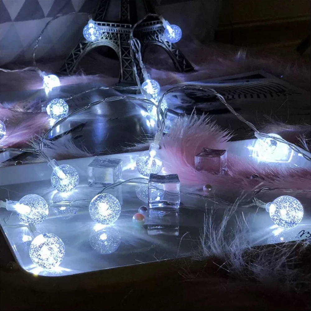 USB Battery Power LED String Lights Fairy Bubble Ball Lamp 1.5/3/4.5/6/7.5M Holiday Garland Lighting for Christmas Wedding Decor