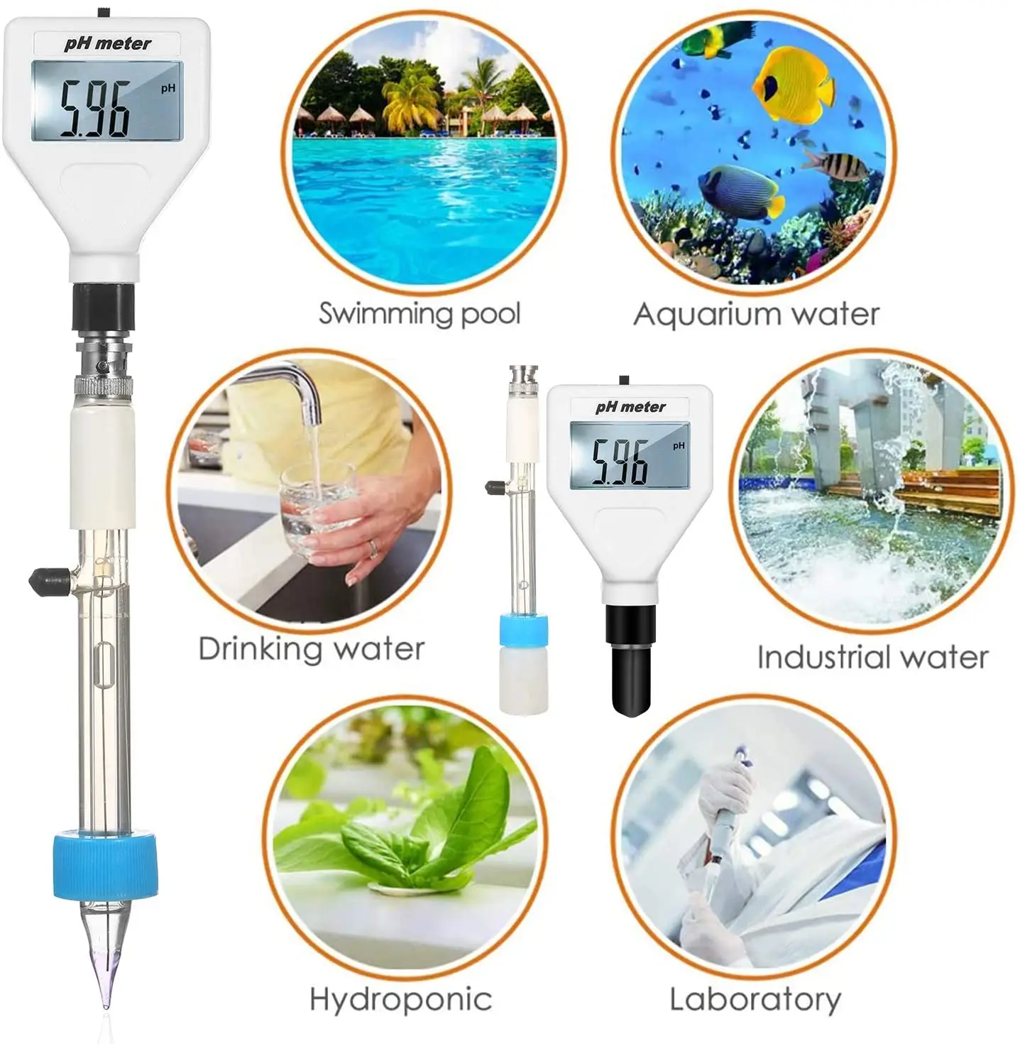 PH-98211 pH Meter Sharp Glass Electrode for Water Food Meat Cheese Milk Soil Bread Aquaculture Hydroponics pH Test 0.00~14.00pH