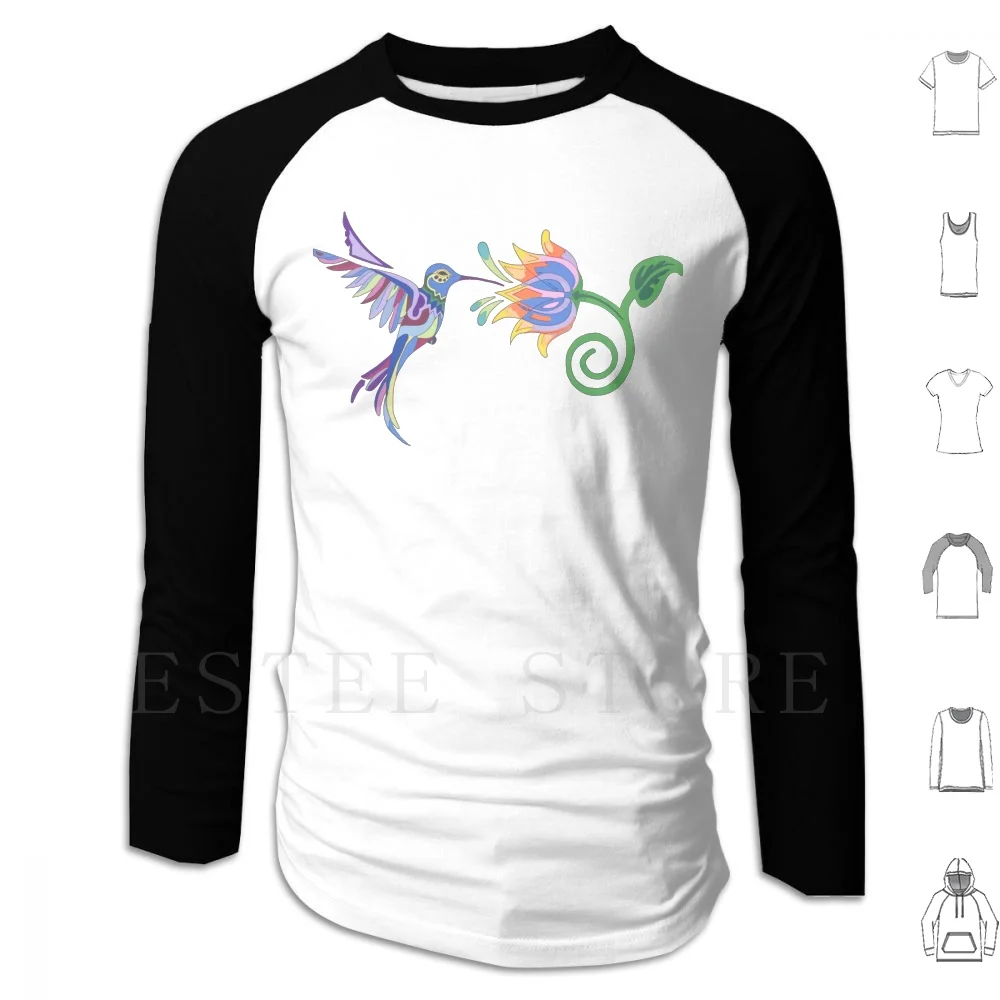 Humming Bird Hoodie Long Sleeve Humming Bird Colorful Flower Spring Blue Purple Green Orange