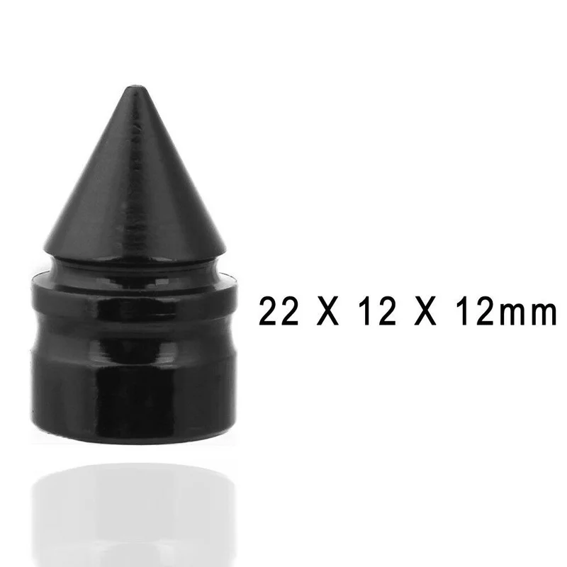 4pcs Black Aluminum Alloy Nipple Caps Spike Cone Car Tuning Tire Rim Wheel Air Port Dust Cover Stem Valve Caps Car Accessories