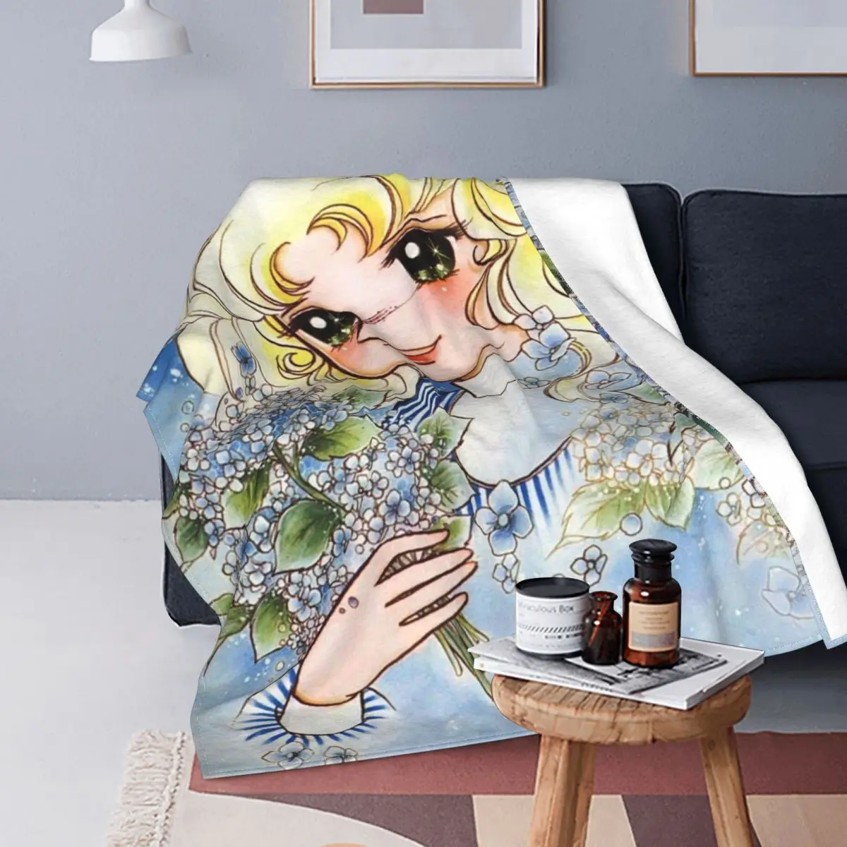 

Candy Candy Flowery Flannel Throw Blankets Kawaii Cute Girl Anime Blanket for Home Couch Lightweight Thin Bed Rug