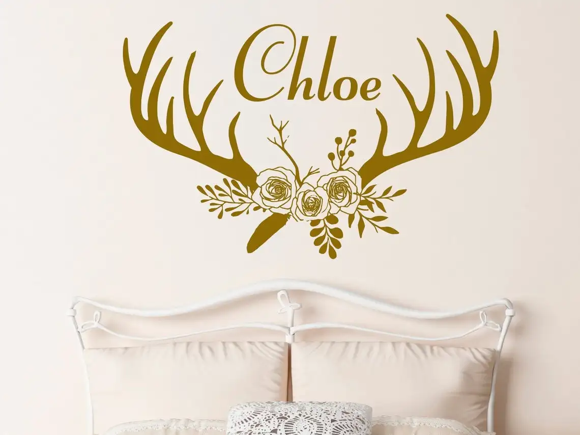 Antlers Customized Name Wall Sticker, Vinyl Sticker, Girl Room Decoration, Hunting Theme, Doorway Wall Decoration, D10