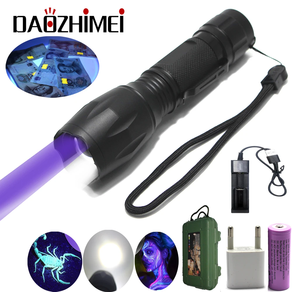 2 in1 UV Flashlight Light UV LED zoom Flashlight Lamp For Safety Purple Light Torch UV Detection Urine Catch Scorpions Torch