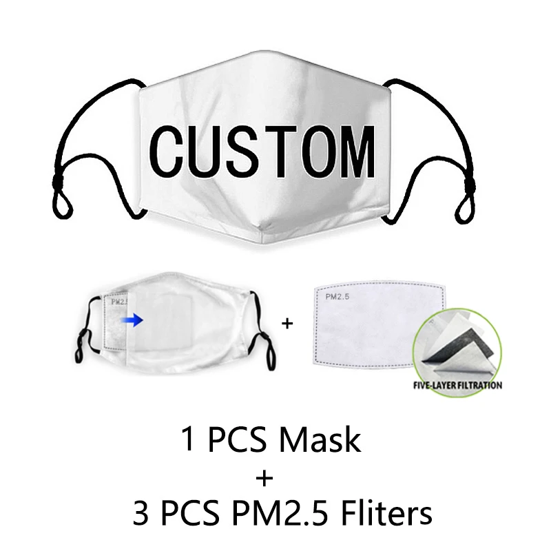 Reusable Custom Face Mask with 3Pcs PM2.5 Filter Anti Dust Washable Breathable Mouth Masks Brand Letter Print kid/Adult Mask