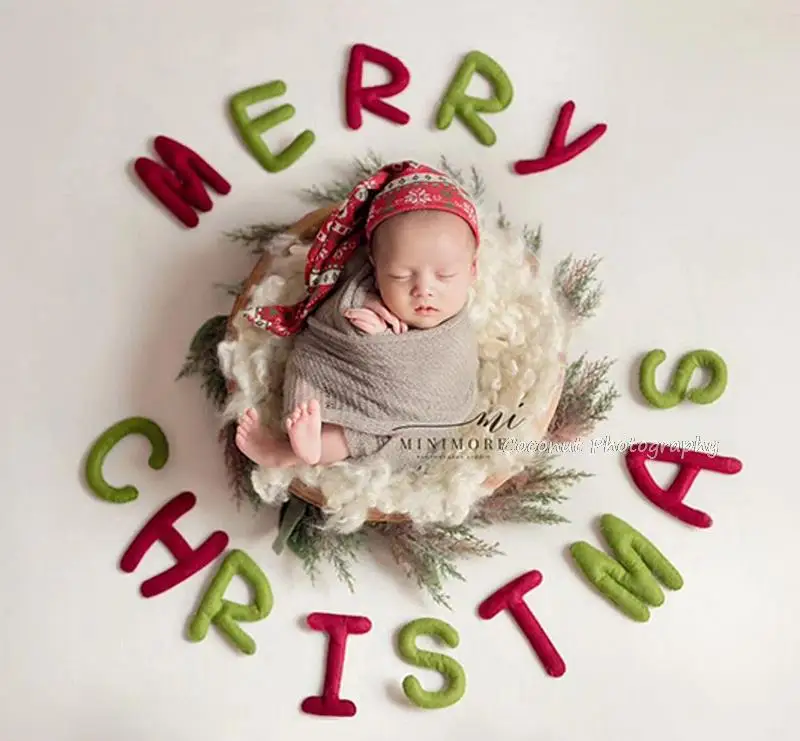 Coconut Newborn Photography Props Christmas letters Merry Christmas Hand-stitched felt baby photo decoration Neonatal