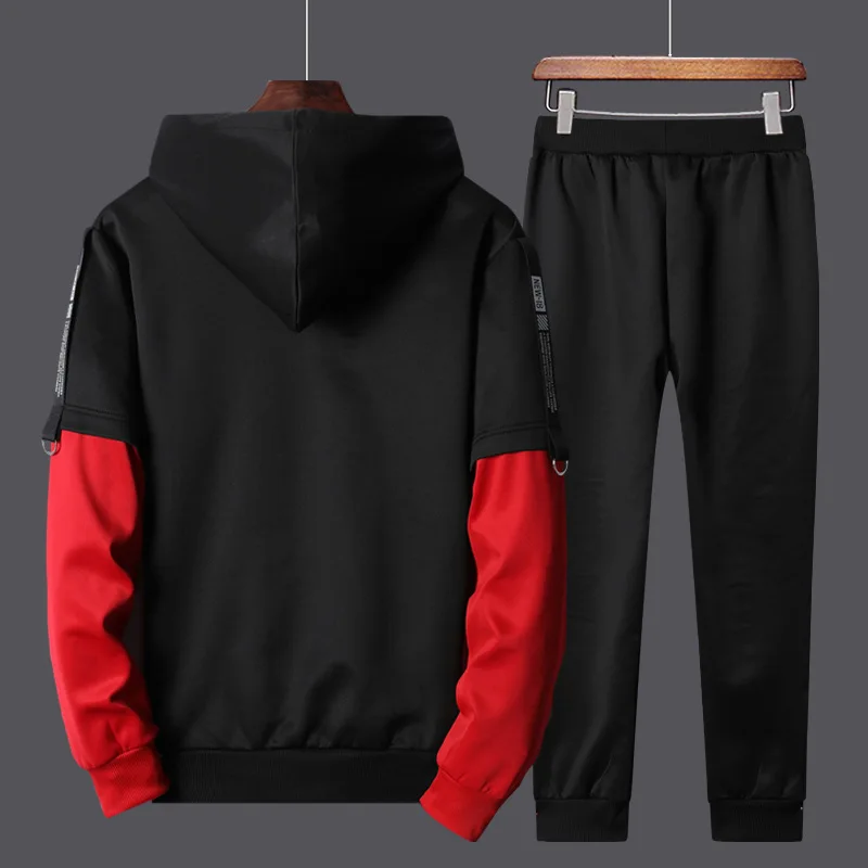 Hommes survêtement Sweat costumes hommes Patchwork 2 pièces sweat à capuche + pantalon ensemble hanche pantalons de survêtement Hop mode Streetwear sport vêtements ensemble 4XL