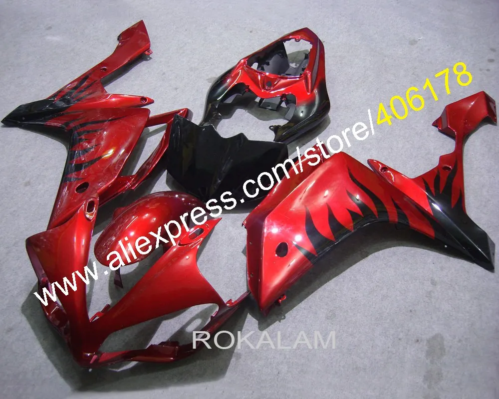 

For Yamaha 2007 2008 YZF-R1 07 08 YZFR1 YZF R1 YZFR1000 Black Flame In Red Custom Abs Fairings (Injection Molding)