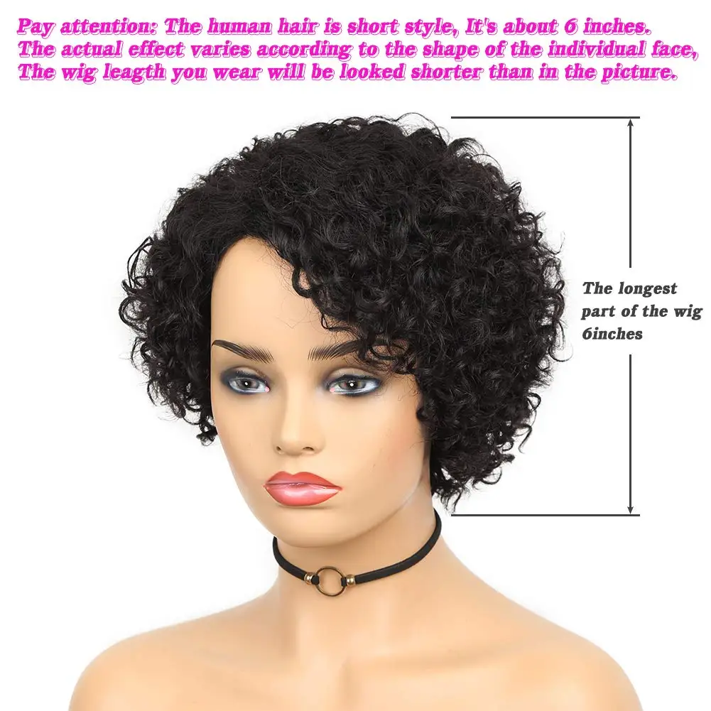 Curly Human Hair Wig Short Bob Humain Hair Wigs For Women Pixie Cut Wig Human Hair Brazilian Full Machine Made Wigs Side Part
