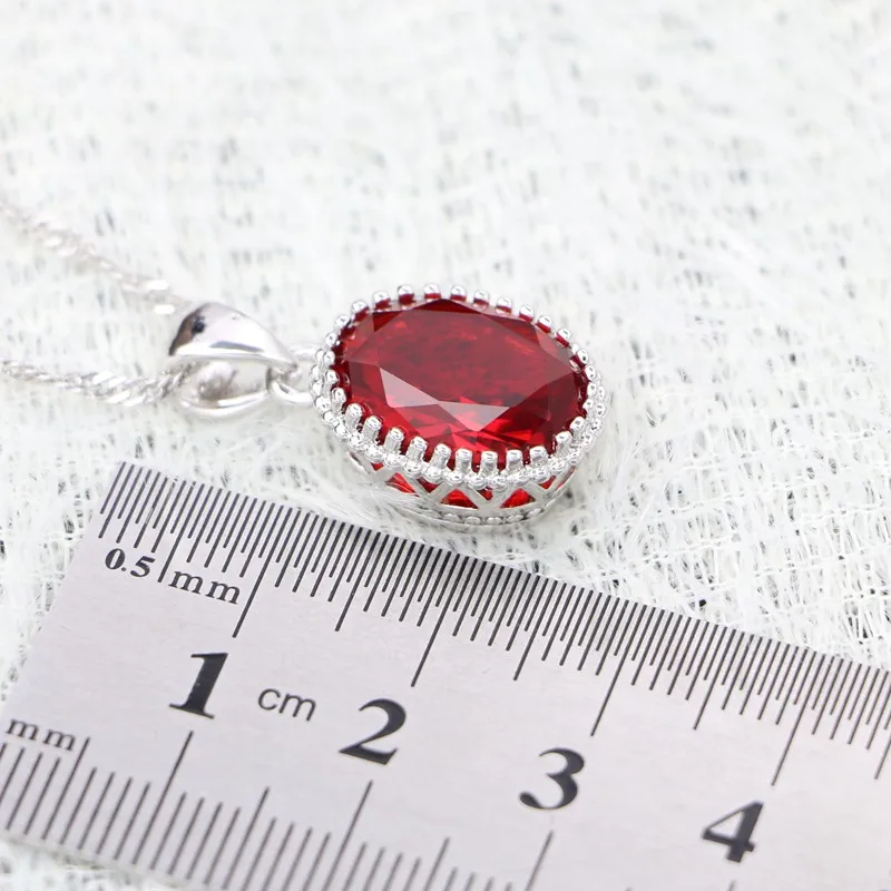 Silver 925 Pendant Necklace for Women Red Cubic Zirconia Wedding Accessories