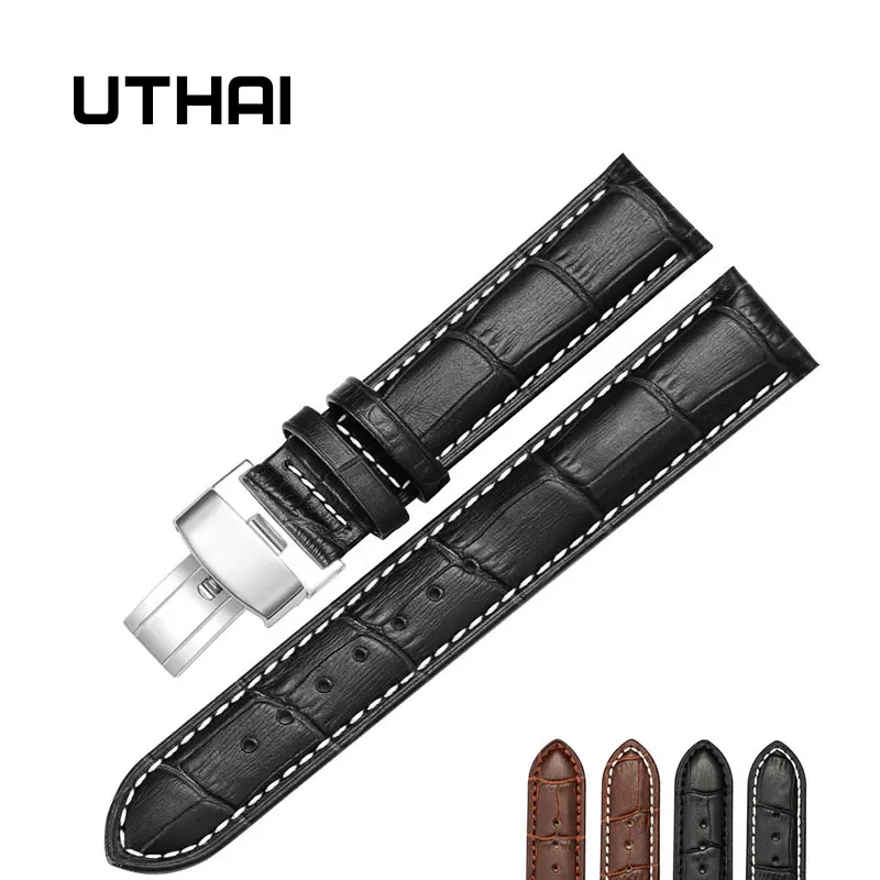 UTHAI B05 18/20/22/24mm Watch Strap Foldable Clasp Wristband Watch Leather Watch Strap 22mm Watch Band Calf Leather Watchbands