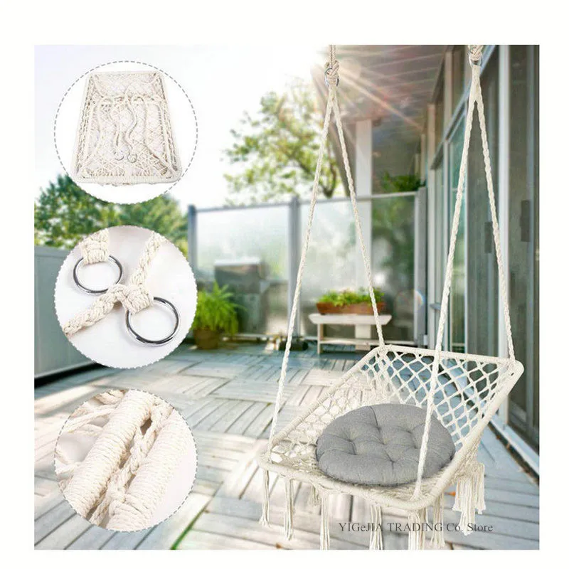 INS Style Hammock Chair Swing, Macrame Hanging Chair Swing for Indoor Outdoor, Boho Style Hanging Chairs for Bedroom