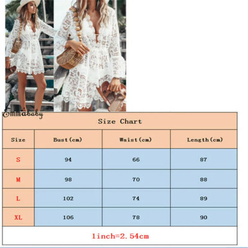 Summer Women Bikini Cover Up Floral Lace Hollow Crochet Swimsuit Cover-Ups Bathing Suit Beachwear Tunic Beach Sundress