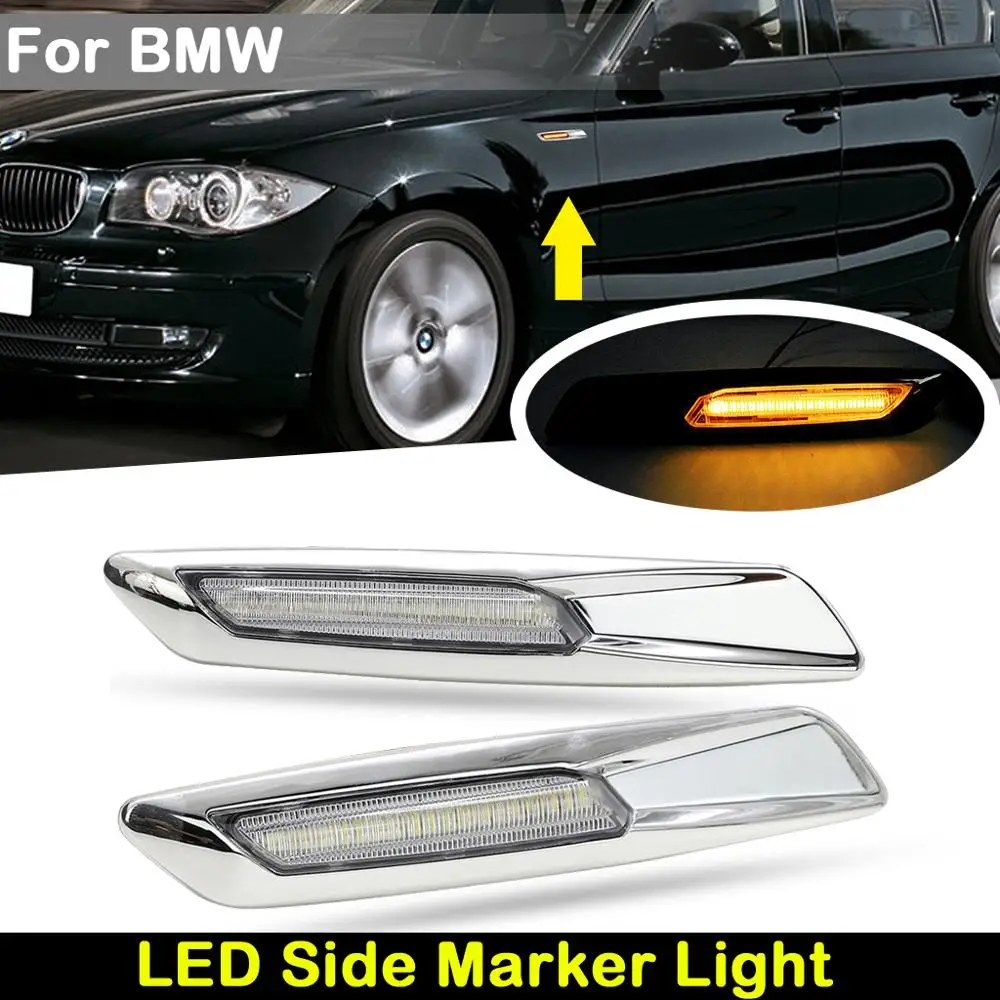 

For BMW 1Series E82 E88 3Series E90 E91 E92 E93 5Series E60 E61 Silver Chrome Finishes Car Side Marker Light Turn Signal Lights