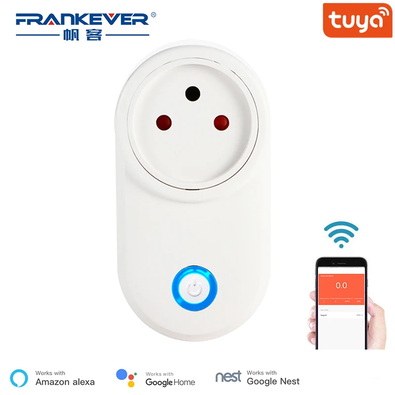 FrankEver 16A Wifi Smart Socket Israel Plug Outlet with Power Monitoring Works with Google Home Alexa IFTTT Tuya Smart Life APP