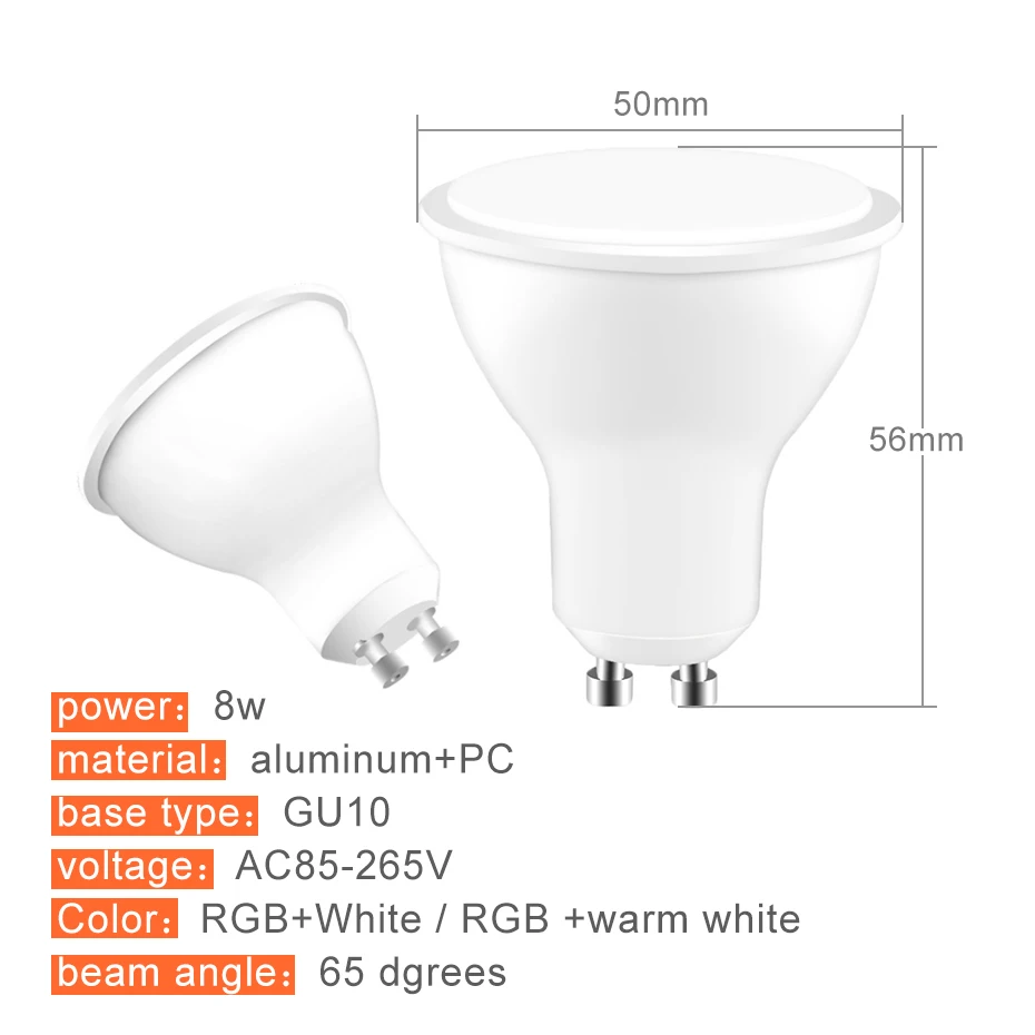 GU10 8W Led Lamp Color Spotlight Dimmable RGB Light Bulb IR Remote Control RGBW+WW Tuya Smart Life for Christmas Decoration