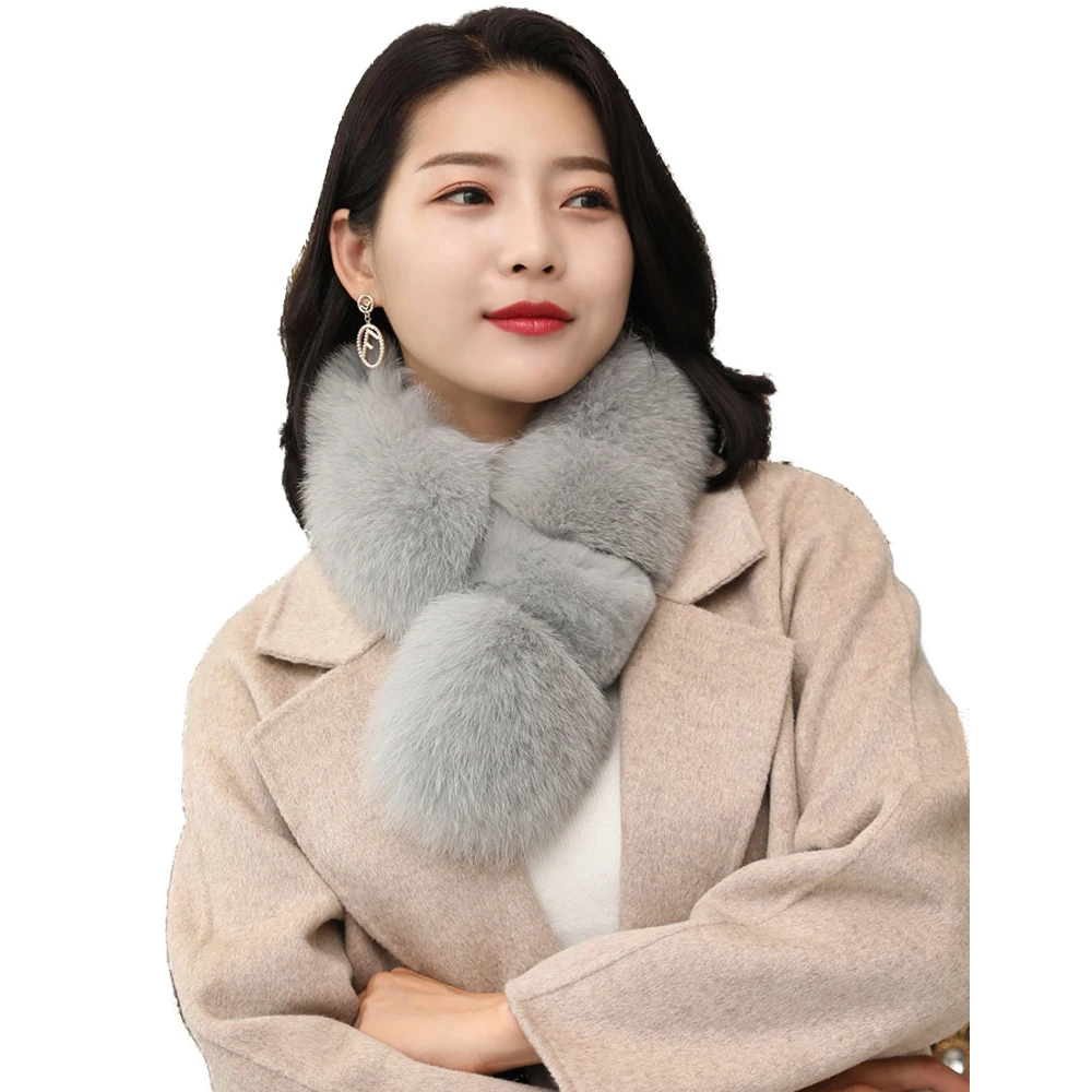 

Fur Scarf Women Winter Real Fox Fur Neckerchief Fluffy Thicken Warm Neck Guard 8Colors