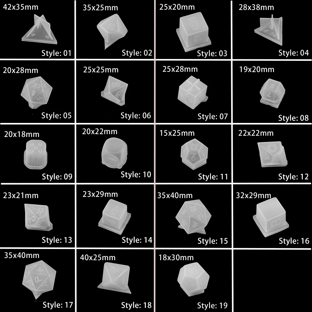 Silicone Dice para DIY Cristal Dice, Molde de Resina Epóxi, Filé Quadrado e Triângulo, Carfts Suprimentos, Fabricação de Jóias, 19 Formas