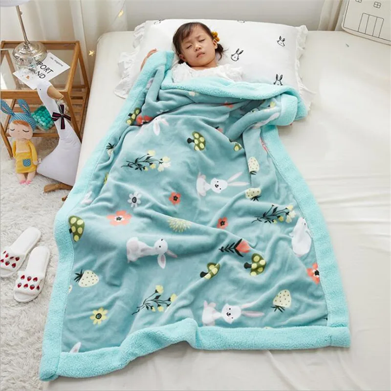 4 Sizes Winter Warm Baby Berber Fleece Blankets Sofa Sleeping Blanket Thickened Warm Plush Coral Fleece Baby Bed Sleeping Quilt