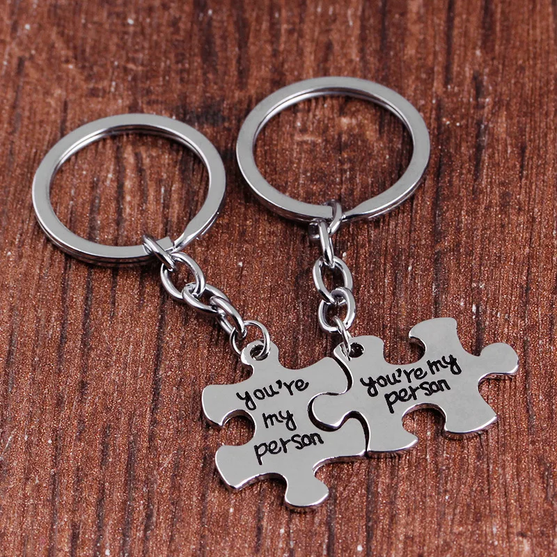 2 pcs TV Jewelry Greys Anatomy Keychain You Are My  Person Puzzle Pendant Key Rings Best Friend Key Trinket Friendship Gift