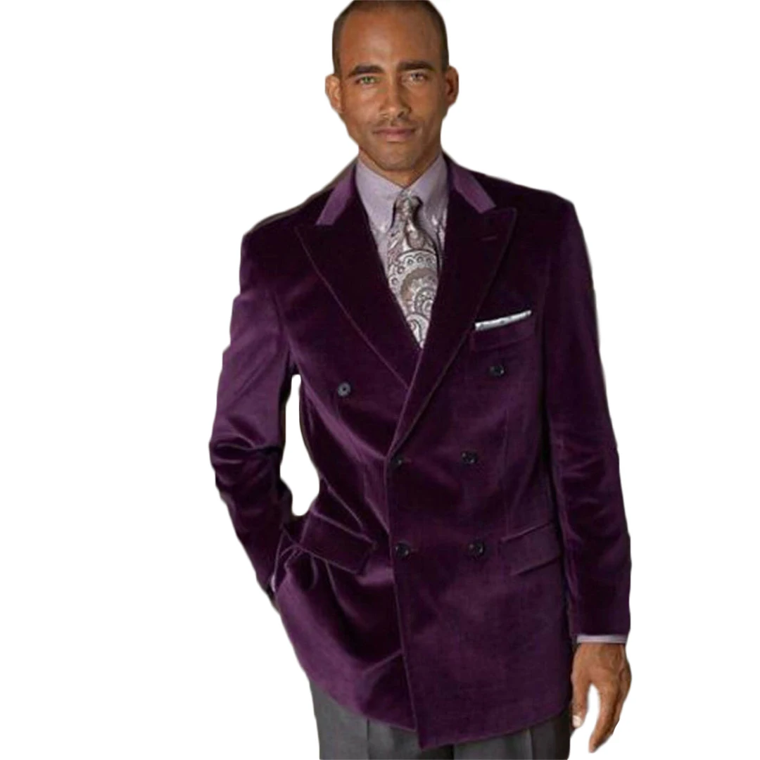 Tempo libero Pruple Velvet cappotto da uomo abiti da sposo da spiaggia Best Man Jacket Party Prom Blazer da sposa smoking su misura One Piece