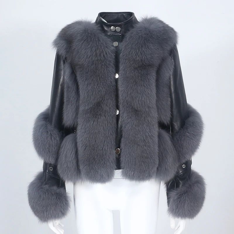 

MENINA BONITA 2022 Real Fur Coat Winter Jacket Women Natural Fox Fur Genuine Leather Outerwear Detachable Streetwear Locomotive