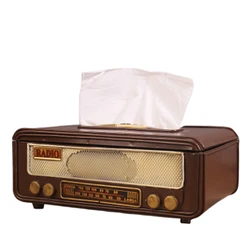 Retro Radio Shape Tissue Paper Box Napkin Storage Box Container Paper Towel Holder Paper Towel Holder Case for Home Bar Office