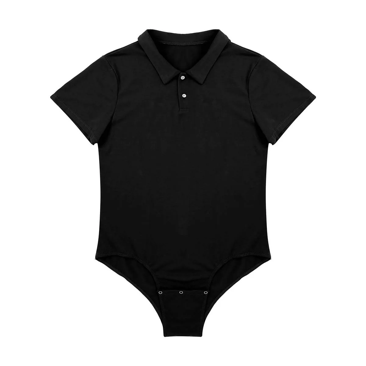 Um pedaço Bodysuit manga curta gola virada para baixo camisas dos homens pressione botão virilha Romper leotards pijamas Underwear Catsuit