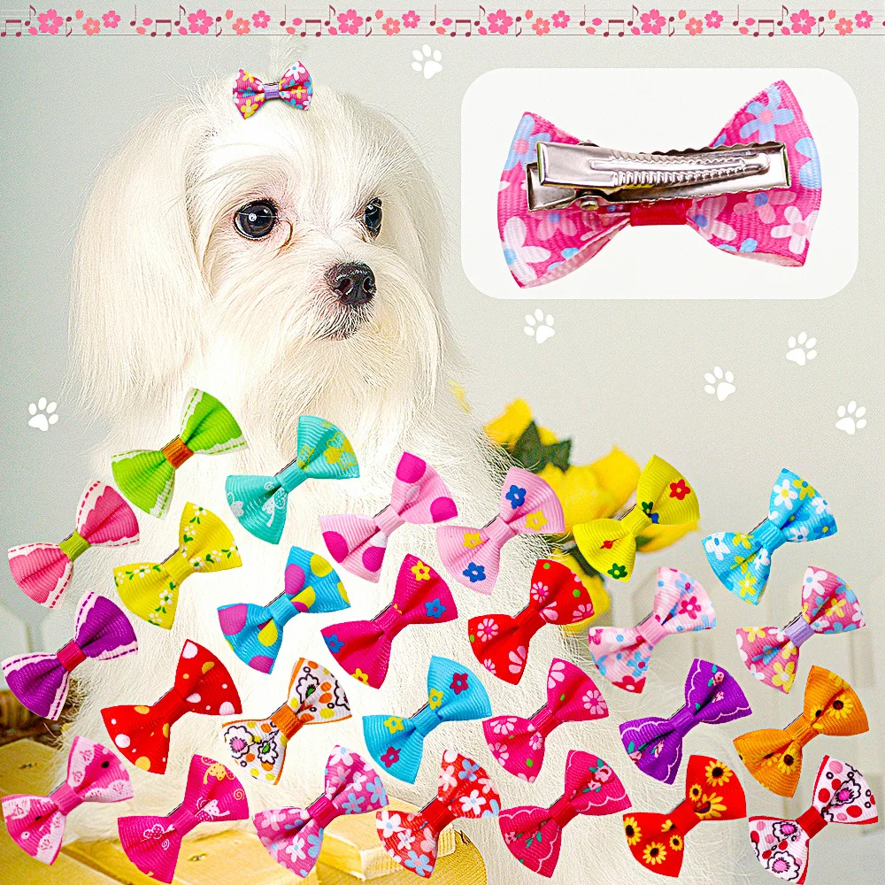 50pcs Colorful Pet Hairpin Dog Headdress Dog Cat Ornament Bow Headdress Clip Edge Clip for Dog Cat