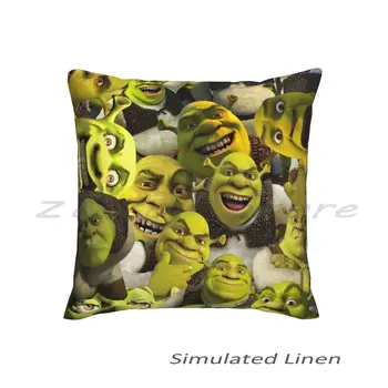 Shrek Collage Personalized Diy Pattern Plush Linen Velvet Comfortable Pillow Case Shrek Collage Life Love Funny Green