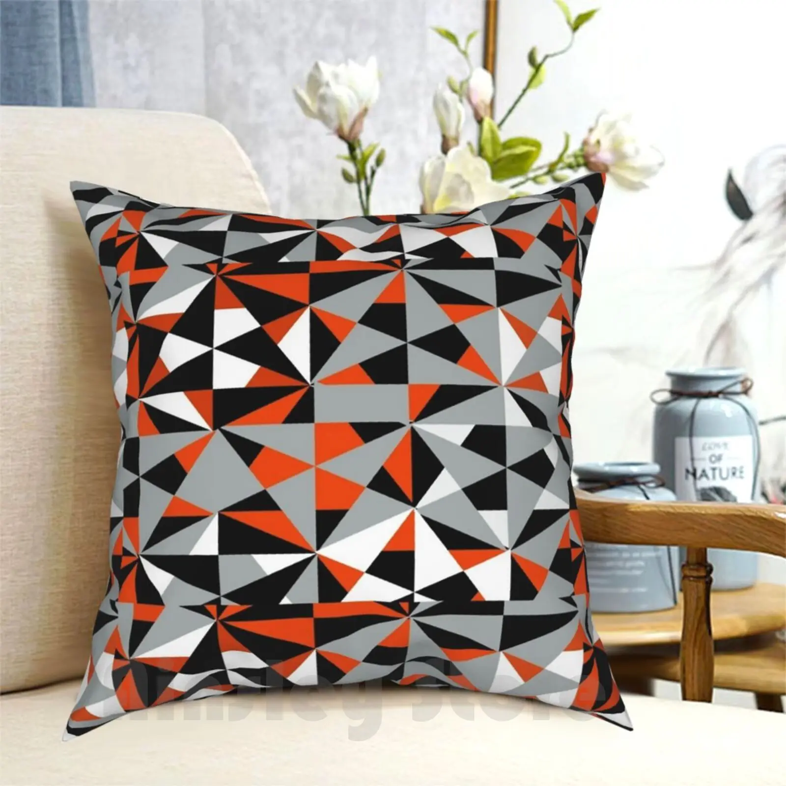 Funky Modern Orange Black White Grey Geometric Abstract Angle Shapes Pattern Pillow Case Printed Home Soft DIY Pillow cover