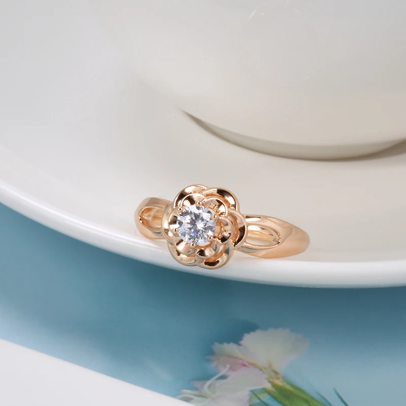 Kinel Trend Unusual Crystal Flower Earrings Ring Sets 585 Rose Gold Natural Zircon Drop Earrings Creative Wedding Jewelry Set