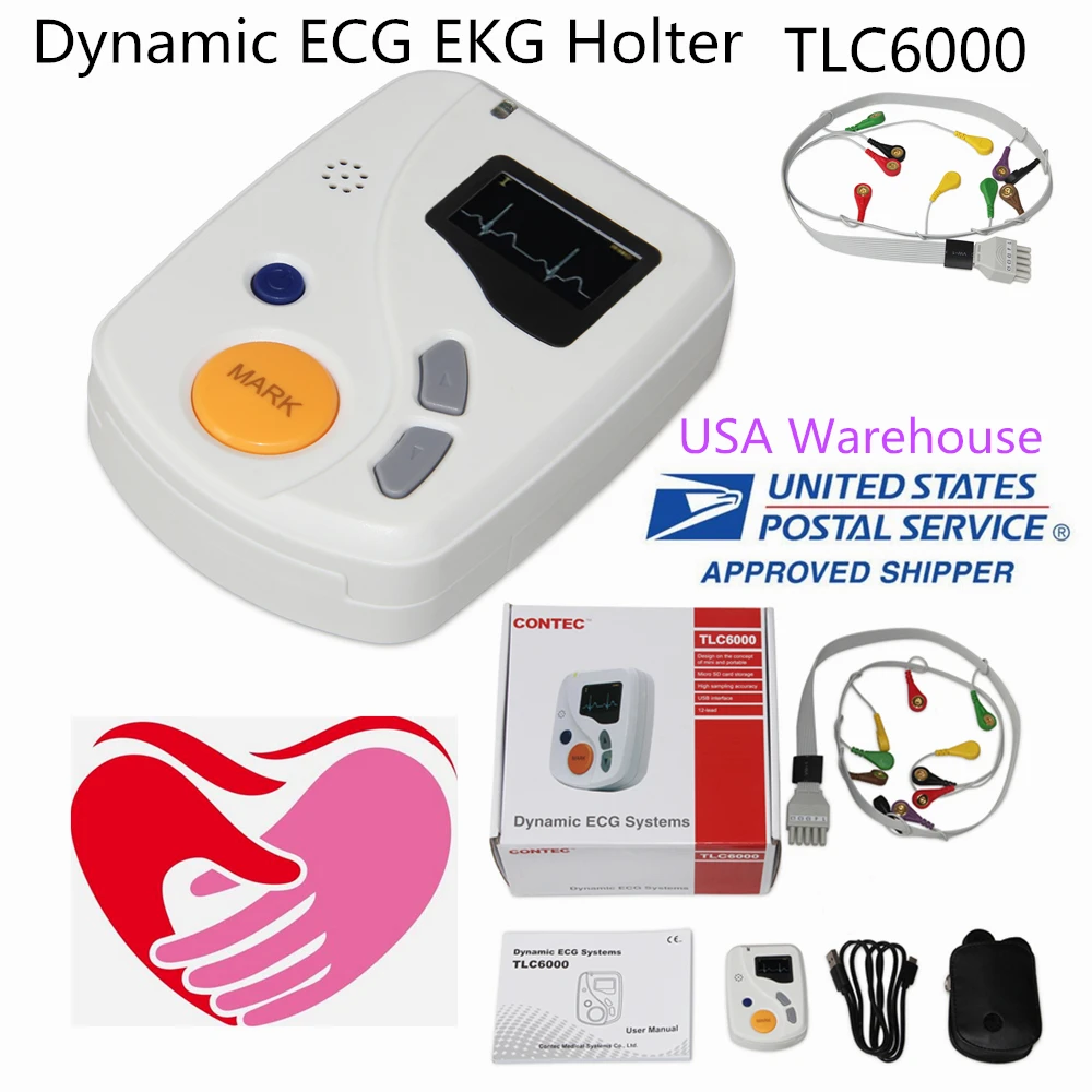 

CONTEC TLC6000 USA CE 24/48 Hour Dynamic EKG Holter 12 Channel ECG Monitor Recorder Analyzer Software NEWEST