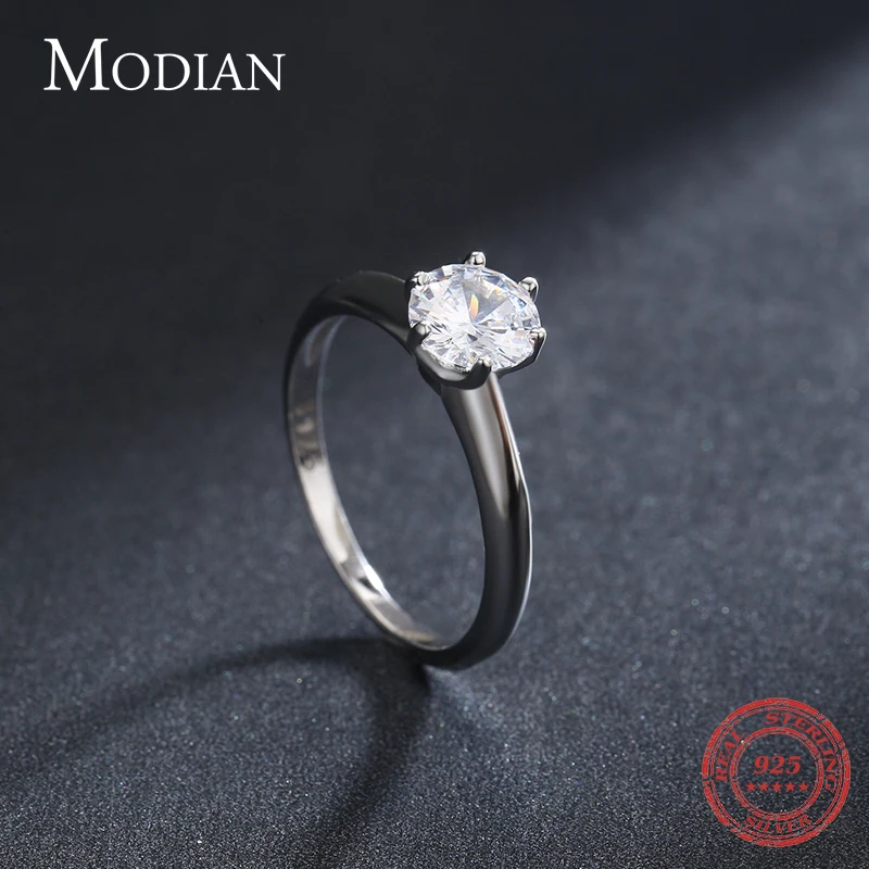 Modian Mới 100% Bạc 925 Sáng Bóng Cổ Điển AAAAA Zircon Nhẫn Thời Trang Cho Nữ Cưới Mỹ Trang Sức Với Giá Rẻ Hộp anillo