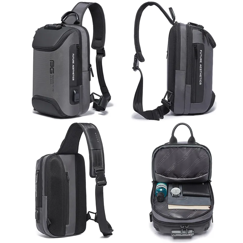 Bange-Bolso cruzado Oxford multifuncional para hombre, bolsa de hombro antirrobo, bandolera de viaje corto, de pecho con carga USB