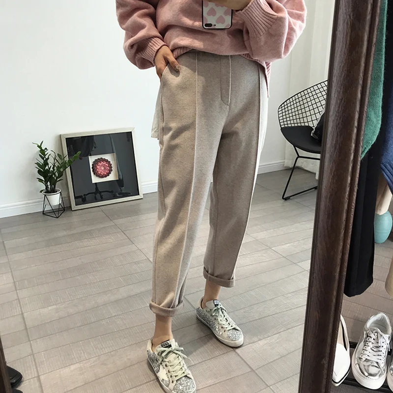 Winter Thicken Women Pencil Pants Wool Pants Female 2019 Autumn High Waist Loose Trousers Capris Good Fabric