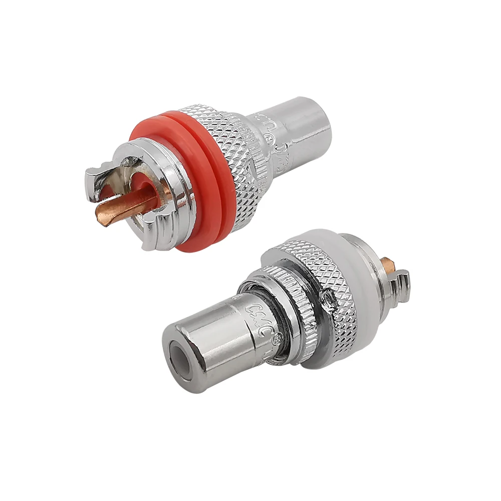Rhodium Plated RCA Audio Connector HiFi RCA Female Socket Chassis CMC Connector Copper Plug 32mm White Red Audio Jacks Adapter