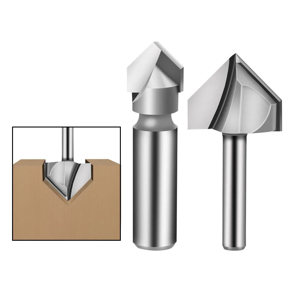1 개 1/4 "6.35MM 1/2" 12.7MM 생크 밀링 커터 나무 조각 90 도 V 형 엔드밀 청소 플러시 트림 장부 커터 목공