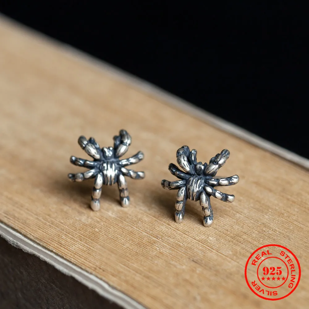 MKENDN-pendientes de plata de ley 925 con forma de araña para hombre y mujer, aretes de estilo Punk, gótico, callejero, Hip Hop, para Halloween