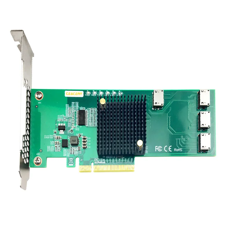 Imagem -02 - Adaptador de Armazenamento Ceacent Nvme com Chip Interruptor Pcie Bifurcação Oculink Anol4pe08 Pcie 3.0x8 Port Oculink Sff8611