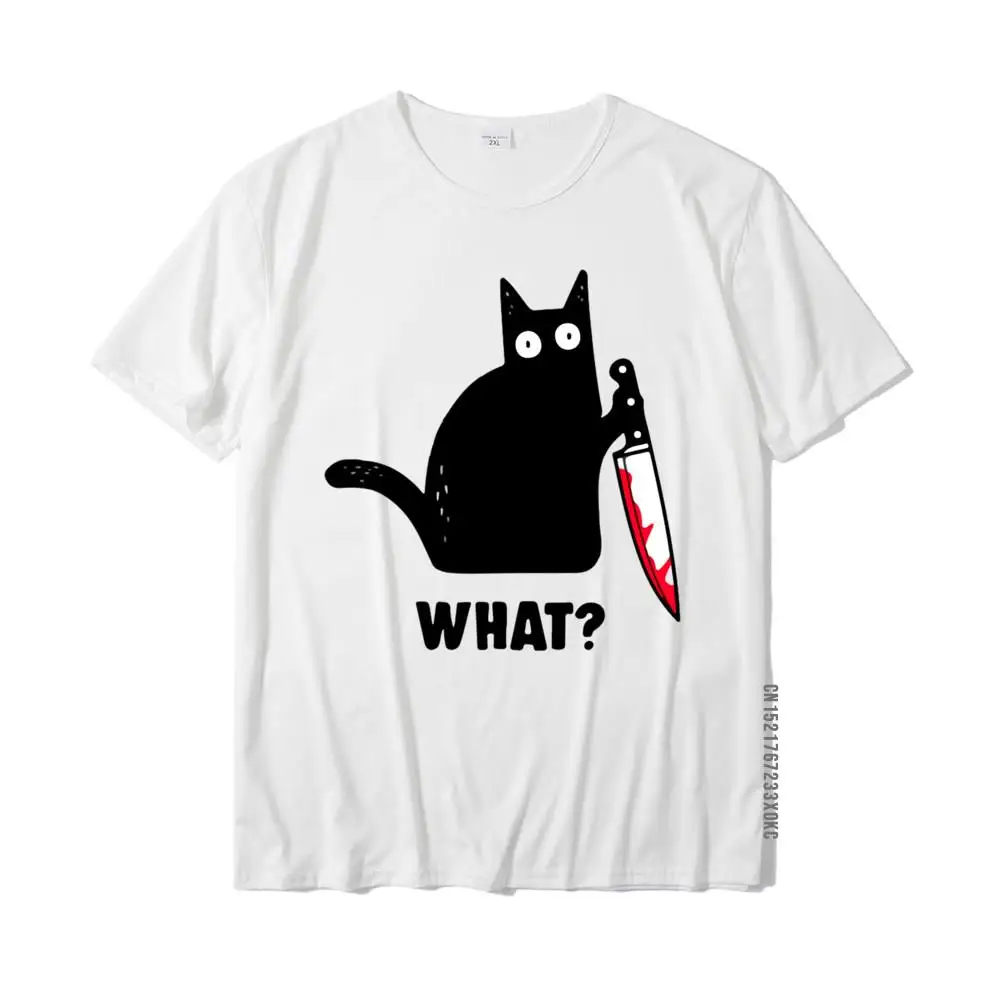 Cat What Funny Black Cat Shirt Murderous Cat With Knife T-Shirt Wholesale Geek Tees Cotton Tshirts For Men Street