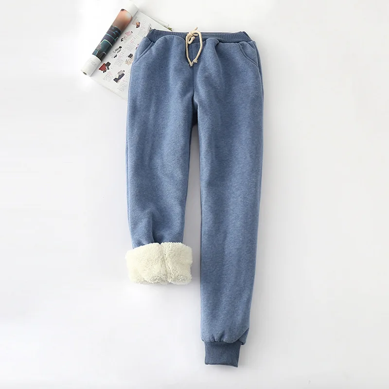 Winter Lambskin Thicker Elastic Waist Pants Loose Solid Color Cotton Harem Pants Women Casual Warm Trousers