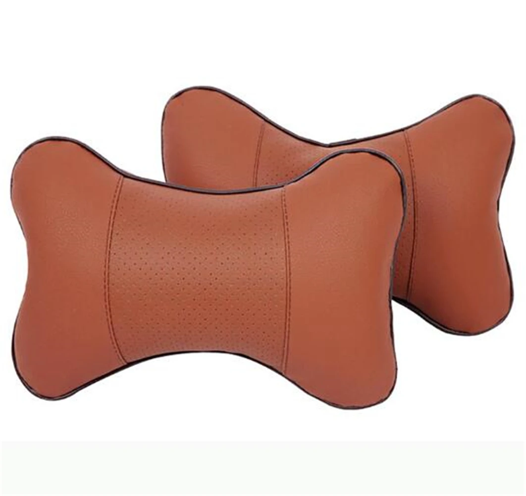 

2 Pieces Car With Headrest Seat Neck Pillow Four Seasons Common Bones Pillow Black Brown