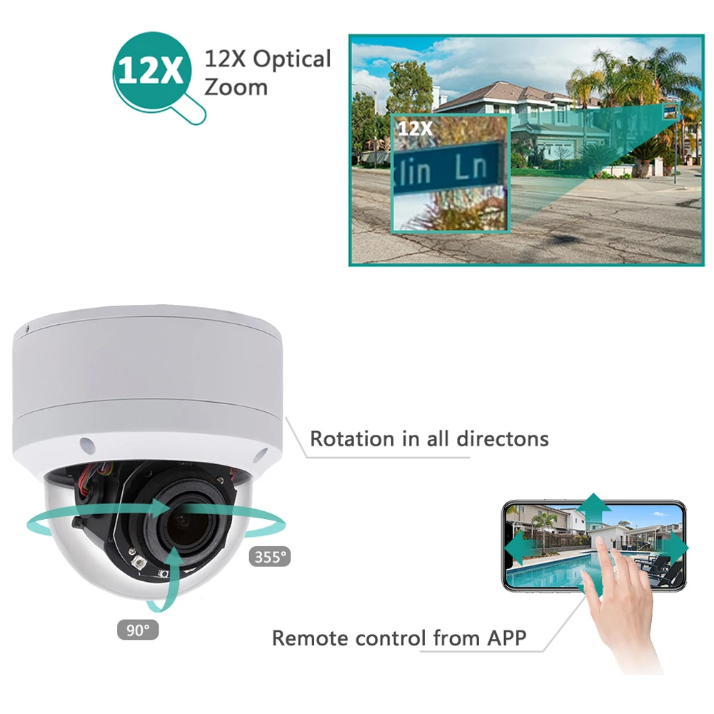 Anpviz 5MP Dome POE PTZ IP Camera 12X Optical Zoom 5-50mm with Audio Home/Outdoor Weatherproof Security Protection IR 35m