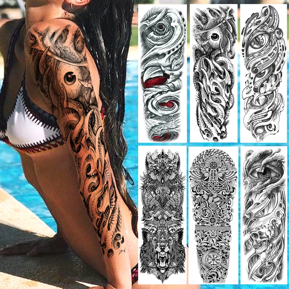 Full Arm Mechanical Robot Temporary Tattoos For Men Women Realistic Evil Eye Fake Tattoo Sticker Waterproof Body Leg Art Tatoos