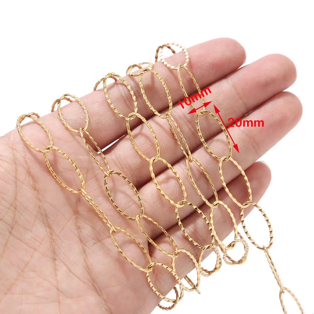 1 Meter 10mm Width Stainless Steel Gold Tone Textured Oval Rolo Cable Link Chain Accessories Fit for Jewelry Making DIY Supplies